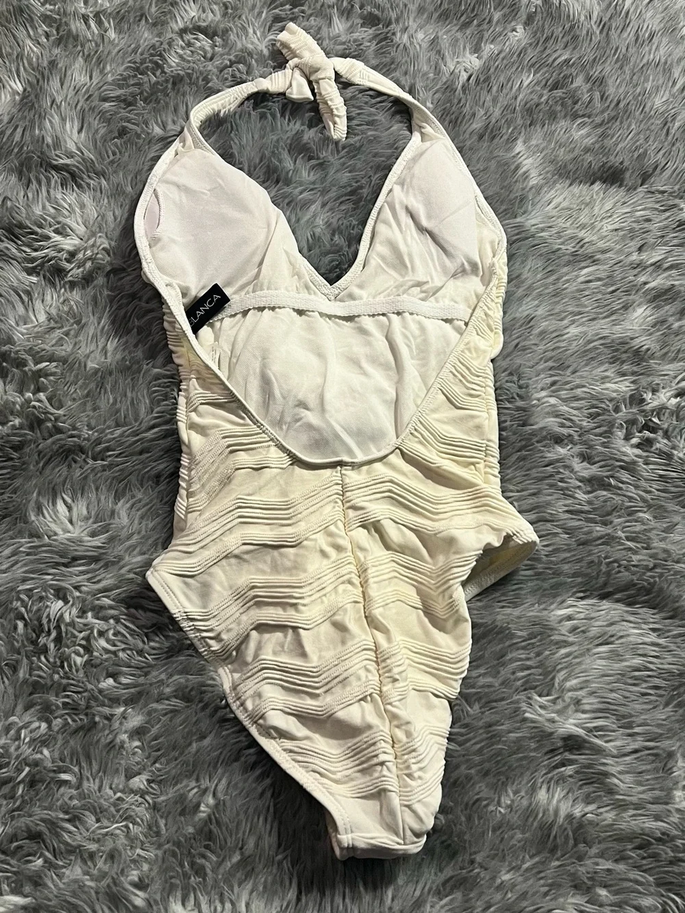 Lanca Textured Ivory Halter One-Piece Swimsuit